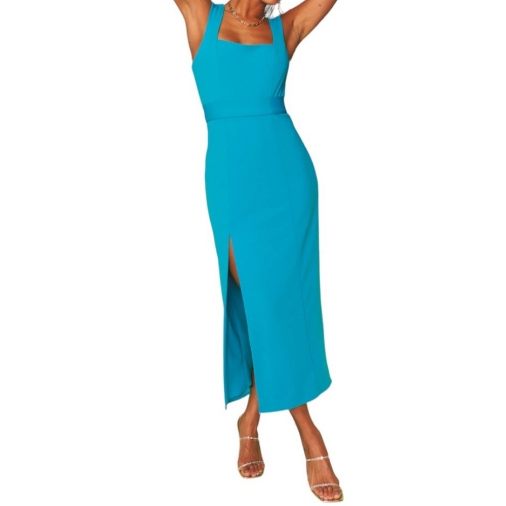 Show Me Your MuMu Teal Eden Stretch Midi Dress Size XL Teal Square Neck